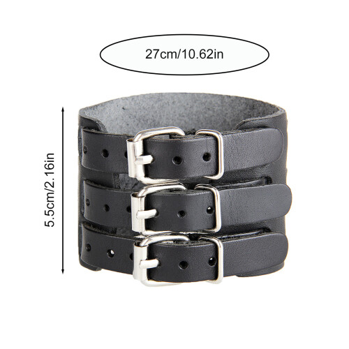 Punk Styles Adjustable Leather Cuff Bracelet For Men-Black 2