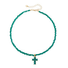 Collier à pendentif croix en alliage léger avec-Vert
