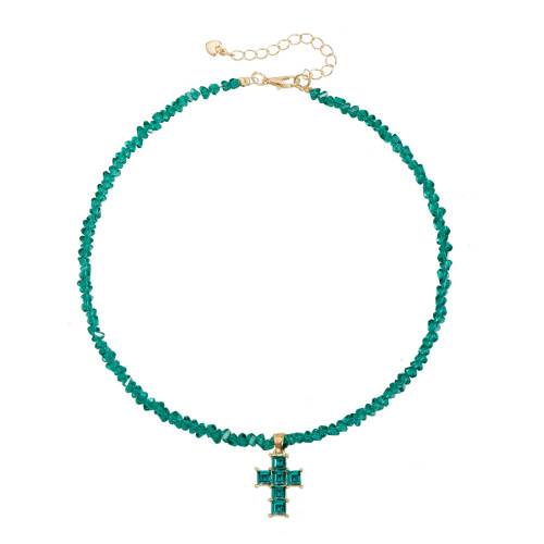 Collier à pendentif croix en alliage léger avec-Vert