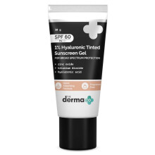 The Derma Co 1% Hyaluronic Tinted Sunscreen SPF60 PA++++ | Lightweight Gel Texture For Quick Absorption - 30g