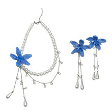 Geometric Floral Jewelry Set Adjustable Necklace And-Blue