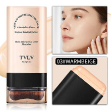 (warmbeige) TVLV Foundation Stick with Brush, Serum-Infused Skin Tint Stick, Long-Lasting Makeup Concealer Stick, Lightweight Natural Finish