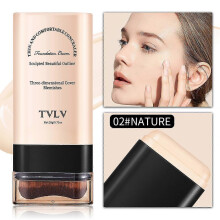 (nature) TVLV Foundation Stick with Brush, Serum-Infused Skin Tint Stick, Long-Lasting Makeup Concealer Stick, Lightweight Natural Finish