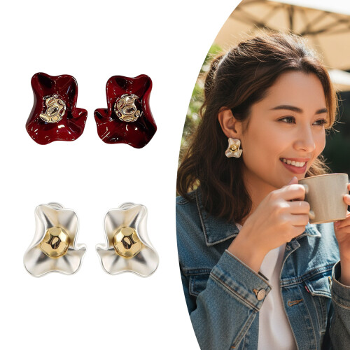 Boucles d'oreilles élégantes à finition métallique,-Blanc 2