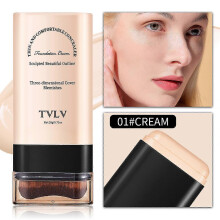 (cream) TVLV Foundation Stick with Brush, Serum-Infused Skin Tint Stick, Long-Lasting Makeup Concealer Stick, Lightweight Natural Finish