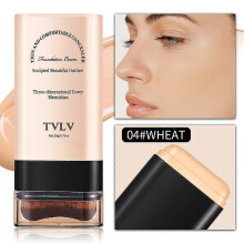 (Wheat) TVLV Foundation Stick with Brush, Serum-Infused Skin Tint Stick, Long-Lasting Makeup Concealer Stick, Lightweight Natural Finish