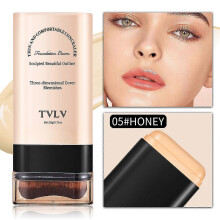 (Honey) TVLV Foundation Stick with Brush, Serum-Infused Skin Tint Stick, Long-Lasting Makeup Concealer Stick, Lightweight Natural Finish