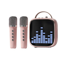 (Double Microphones, pink) Hot Mini Home Karaoke Machine Portable Bluetooth 5.2 PA Speaker System 1-2 Wireless Microphones Home Family Singing for Kid