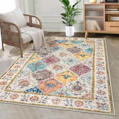 Boho blomsterteppe 60 cm x 1,80 cm sklisikkert vaskbart
