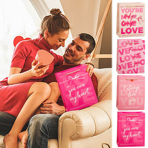 Valentinstags-Geschenktüten, rosa Papiertragetasche mit Henkeln 1