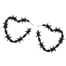Elegant Korean Minimalists Twist Vine Heart Studs Hoop-Black