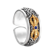 Elegant Open Band Artistic Vajra Symbol Copper Ring Finger