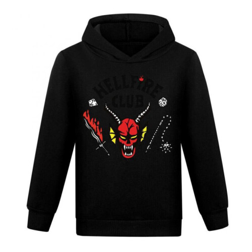 (black, 160) Kids Stranger Things Long Sleeve Pullover Winter Sweatshirts Hooded Pullover Casual Tops