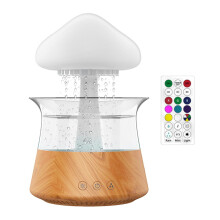 (300ML, Wood with Remote) 2 in 1 Clouds Rain Humidifier Multifunctional Low Noise USB Diffuser for Living Room