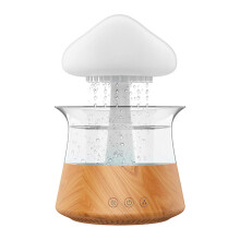 (300ML, Wood Color) 2 in 1 Clouds Rain Humidifier Multifunctional Low Noise USB Diffuser for Living Room