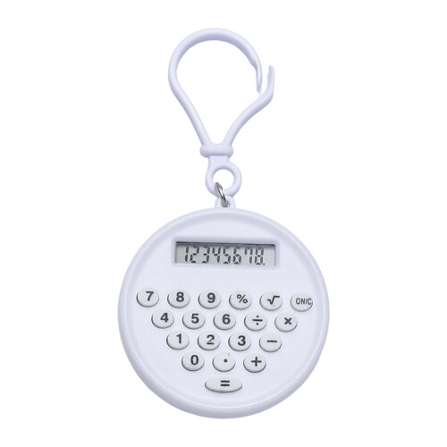 Porte-clés rond Portable, calculatrice, boutons-Blanc