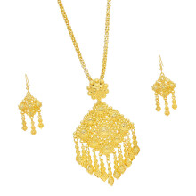 Stylish Fringe Drop Earrings Paired With Matching Necklace-A