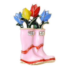 Fashionable Tulips Shoe Brooch Unique Alloy Enamel Pin For-Pink