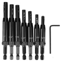 7Pcs Hinge Hole Opening Drill Black Professional Wood Carpenter Kit with 1Pc L shape Hex Wrench