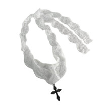 Romance Fabric Flower Crosses Pendant Necklace for Women-White