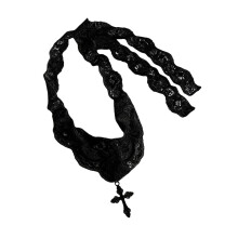 Crochet Floral Crosses Pendant Necklace With Adjustable-Black