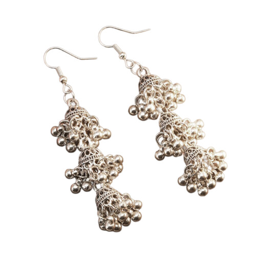 Boucles d'oreilles bohème Chic à trois couches ajourées,-Argent