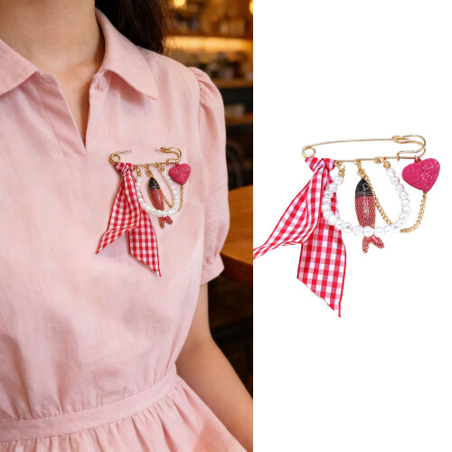 Creative Oversized Ocean Theme Fish Heart Checkered Ribbon 1