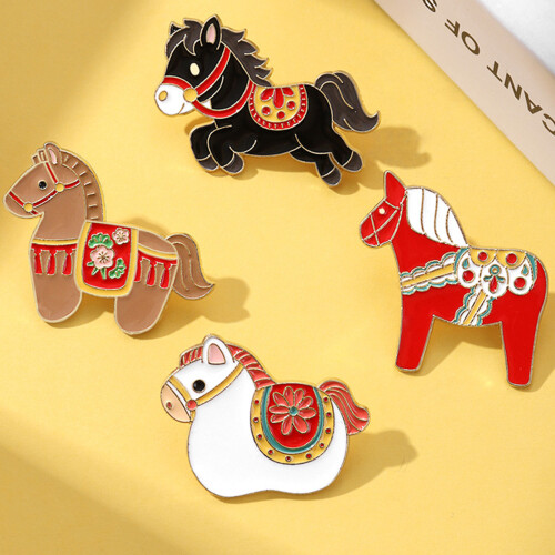 Broche cheval à breloque Vintage, 4 pièces, bijoux de