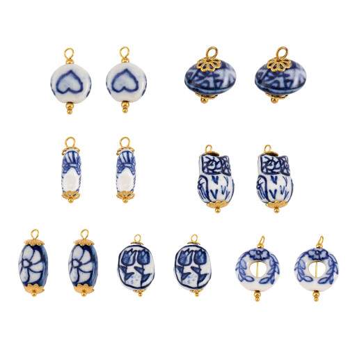 Artistics Blue Ceramic Mismatched Earring Charm-Floral oval 1