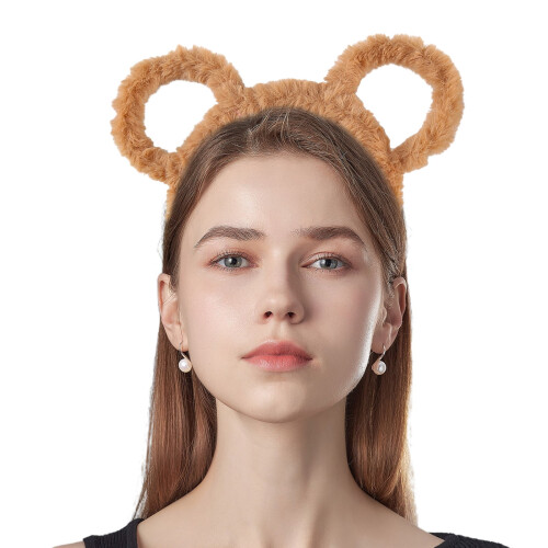 Fascia per capelli da donna viola in peluche con orecchie da orso 1