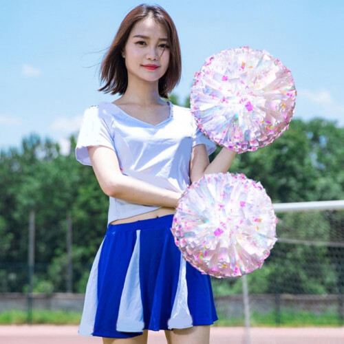 Cheerleading Poms Metallic Foil Plastic with Ring Handle 1