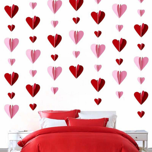 3D Heart Garland – Red, Pre-Assembled, Reusable 1