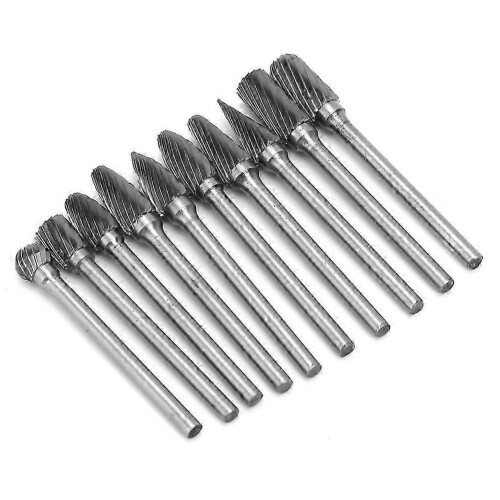 10 Pieces Tungsten Carbide Single Cut Rotary Burr SET 1/8" 2