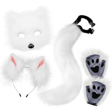 Máscara de peluche con cola y orejas de zorro, disfraz de zorro con cola de gato para cosplay, con orejas de gato y guantes de pata para Halloween, b