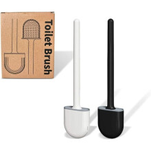 Black Friday Pack White Black Silicone Flat Toilet Brush, Toilet Brush and Holder, Wall Mounted Toilet Brush, Soft Gel Brush Head No Dead Angle_Surpr