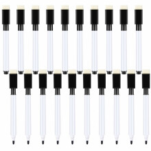 20 small whiteboard pens - black whiteboard pens with eraser, fine tip, whiteboard pens compatible children (black)_Surprise Gift