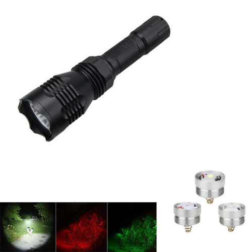 Tactical Flashlight Green Light Strong Light Long Light Outdoor Replaceable Red Light Blue Light White Light Rechargeable Flashlight_Surprise Gift 2