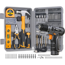 Hi-Spec 8V Cordless Drill Set & Home Tool Kit USB Rechargeable Electric Power Drill Driver, Compact Tool Set with Essential Accessories, Gray