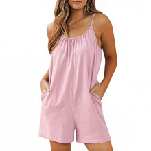 Trendy Womens Romper Lightweight Sleeveless Jumpsuit-Pink M