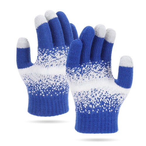 Unisex-Strickhandschuhe mit fünf Fingern – Blau, 21 cm