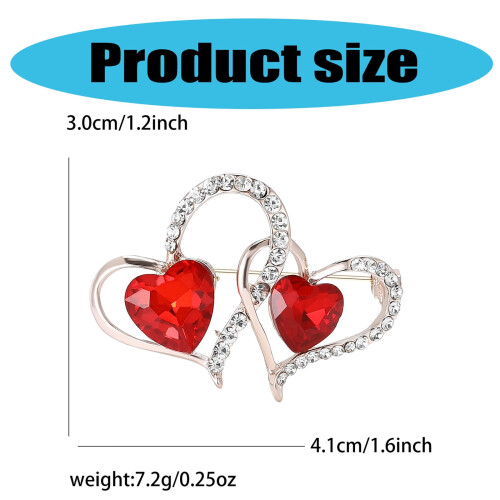 Broche double cœur en strass, alliage, 4,1 x 3 cm 2