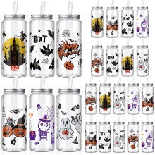 24 gobelets en plastique Halloween avec couvercles et pailles, 383 ml