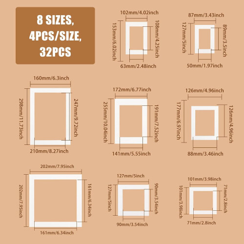 32 White Photo Mounts – 8 Sizes, Rectangular & Square 1