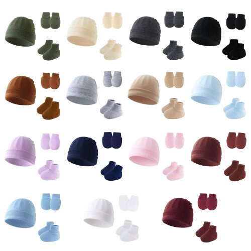 Conjunto de gorro, luvas e sapatinhos de algodão para bebês de 0 a 6 meses. 1