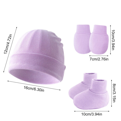 Conjunto de gorro, luvas e sapatinhos de algodão para bebês de 0 a 6 meses. 2