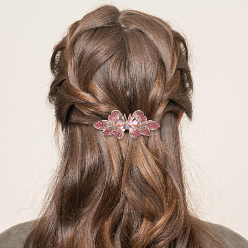 Fermaglio per capelli a forma di farfalla con strass, rosa e viola 2