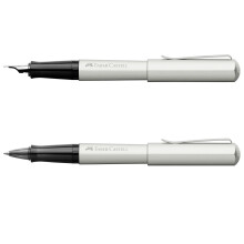 Faber-Castell Hexo Fountain Pen M + Rollerball Pen Gift Set Silver