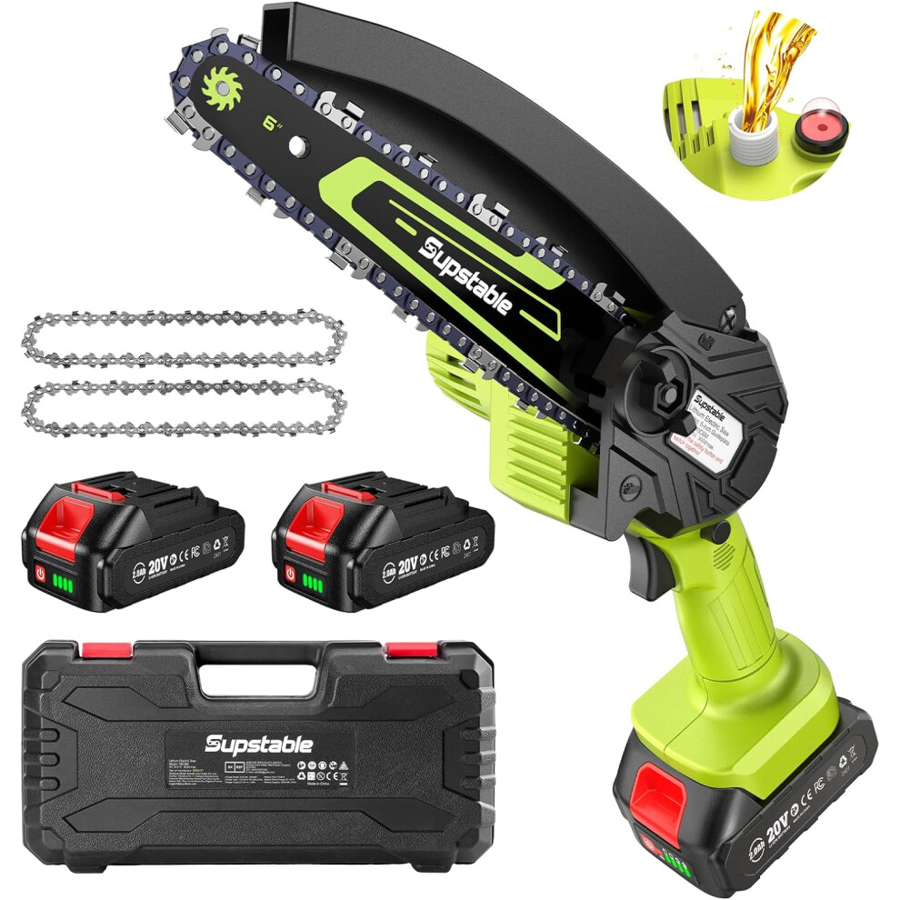 Supstable Mini Chainsaw 6 Inch, Electric Chainsaw Cordless, Battery Powered Chain Saw With Oiler, 2Pcs 2000Mah Batteries 880609566066