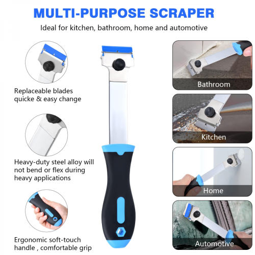 (Long Handle Scraper Tool)Razor Blade Scraper Tool with 10 Pcs Extra Replacement Metal and 10 Pcs Plastic Razor Blades, Long Handle Scraper Tool 2