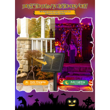 Guirlande lumineuse solaire d'Halloween (lot de 4, orange et violet), 56 m (184 pi), 480 LED, fil noir étanche, 8 modes d'éclairage.